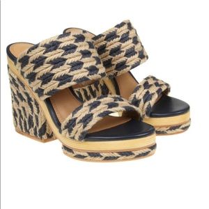 Lola Slide navy jute heeled sandals